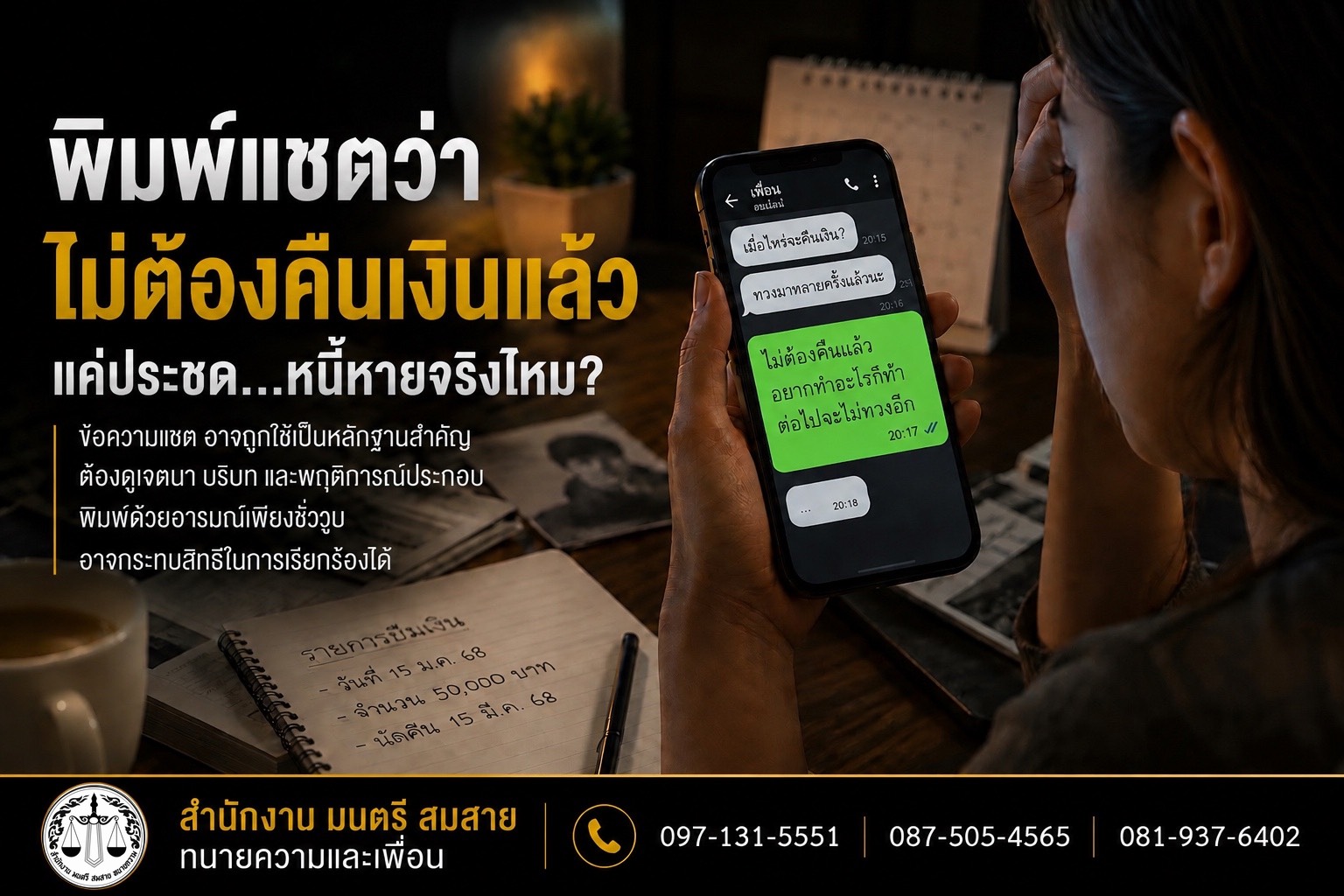 พิมพ์แชตว่า “ไม่ต้องคืนเงินแล้ว” แค่ประชด…หนี้หายจริงไหม?