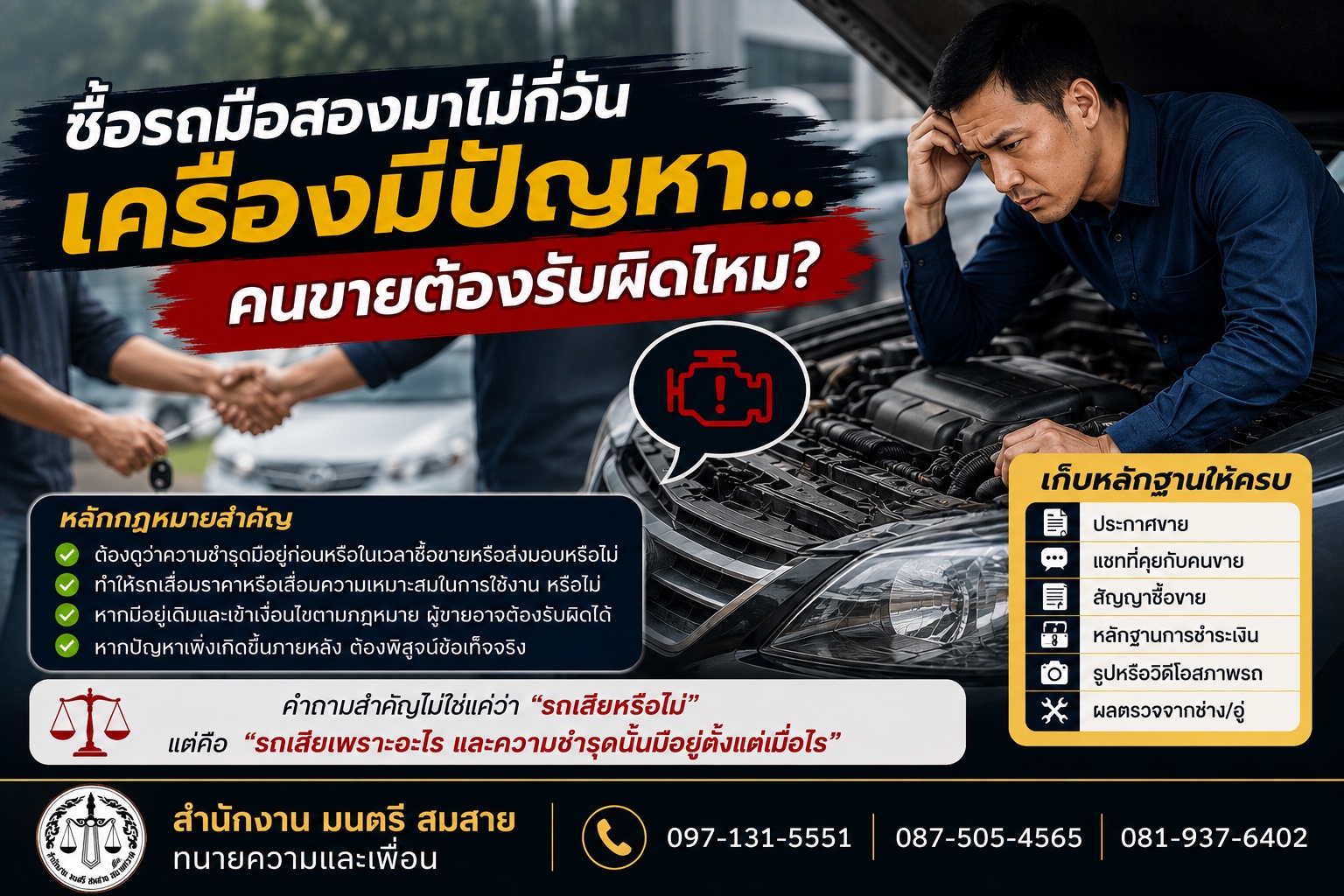 ซื้อรถมือสองมาไม่กี่วัน เครื่องมีปัญหา…คนขายต้องรับผิดไหม?