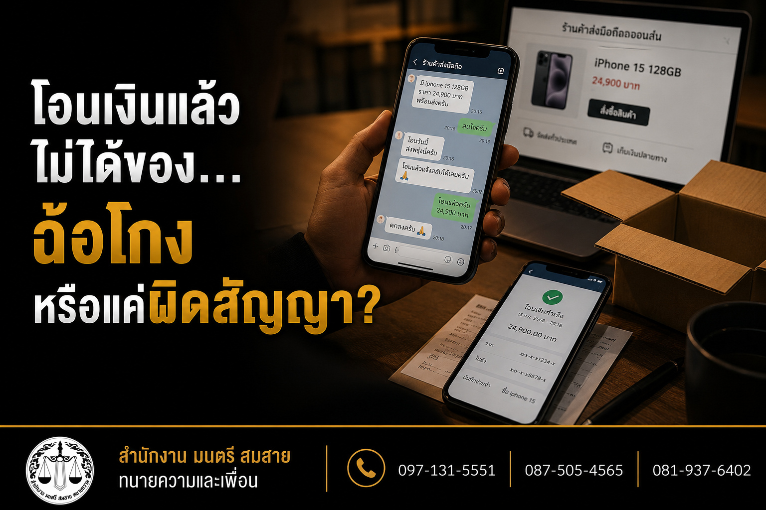 ซื้อของออนไลน์ โอนเงินแล้วไม่ได้ของ ฉ้อโกงหรือแค่ผิดสัญญา?